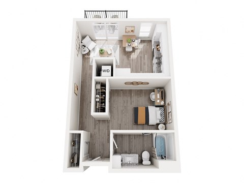 Floor plan for studio, 1 bath, 602 sqft
